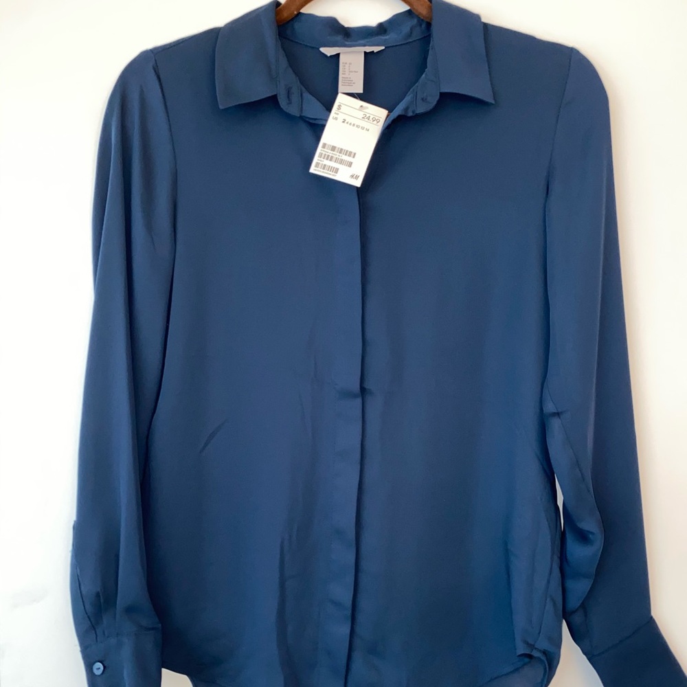 H&M Navy Blue Button Up Blouse - NWT - size 2